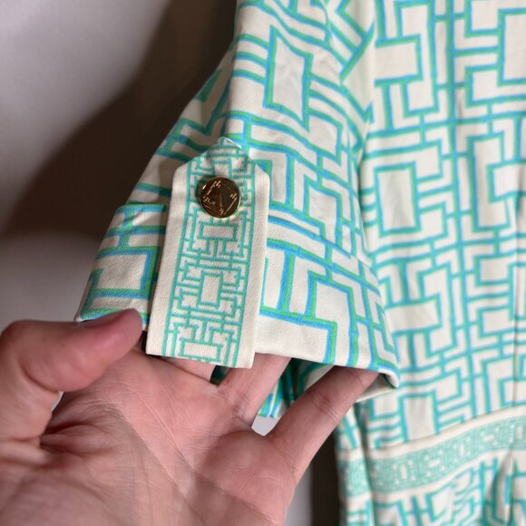 Elizabeth McKay Bamboo Geometric Print Nylon Spandex Button Front Shift Dress M - Picture 6 of 6